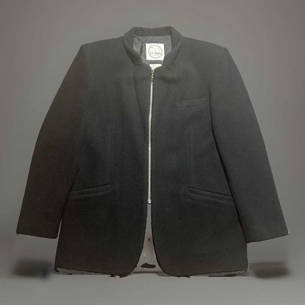 Vintage Et Vous 100% Wool Zip Front Blazer Jacket Black Men M Regular Fit 80s